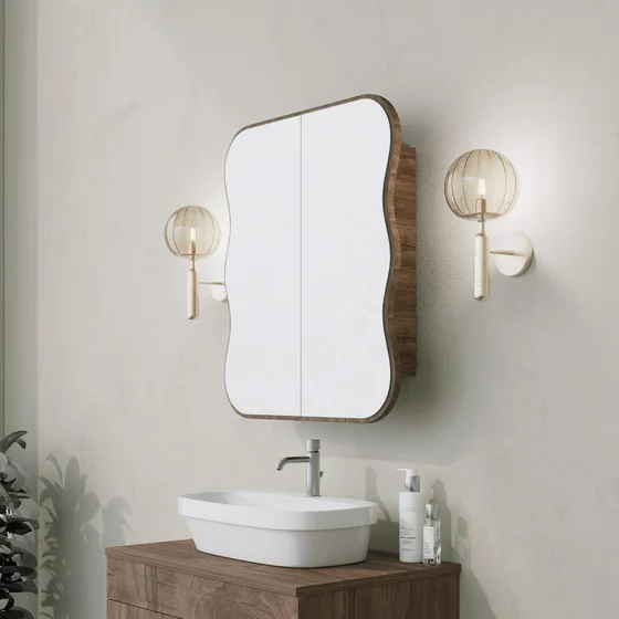 Dulap suspendat pentru baie cu oglinda Day Dream, 60x14x70 cm - Nuc picture - 1