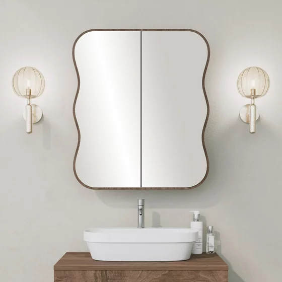 Dulap suspendat pentru baie cu oglinda Day Dream, 60x14x70 cm - Nuc picture - 3