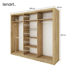 Dulap cu usi culisante IDEA ID-01-3L, 250x60x215 cm, Stejar Shetland