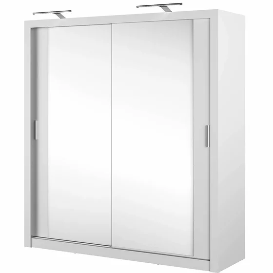 Dulap cu usi culisante IDEA ID-16, 200x60x215 cm, Pal Melaminat/Oglinda - Alb Mat picture - 2