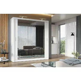 Dulap cu usi culisante IDEA ID-16, 200x60x215 cm, Pal Melaminat/Oglinda - Alb Mat