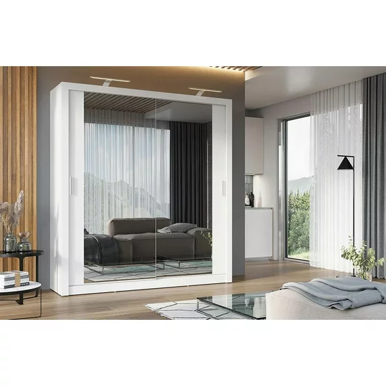 Dulap cu usi culisante IDEA ID-16, 200x60x215 cm, Pal Melaminat/Oglinda - Alb Mat picture - 1