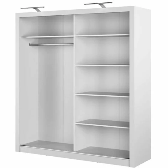 Dulap cu usi culisante IDEA ID-16, 200x60x215 cm, Pal Melaminat/Oglinda - Alb Mat picture - 3