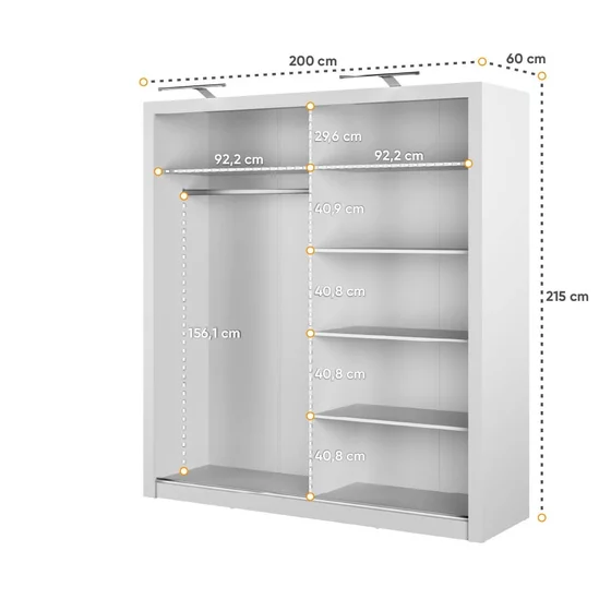 Dulap cu usi culisante IDEA ID-16, 200x60x215 cm, Pal Melaminat/Oglinda - Alb Mat picture - 4