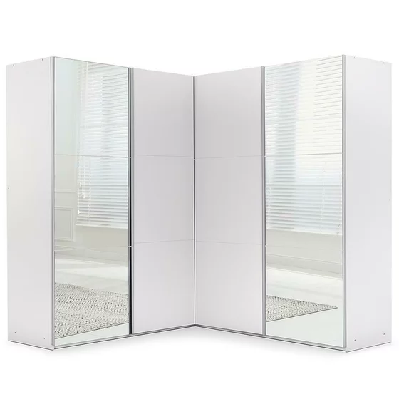 Dulap De Colt Cu Usi Glisante Merida, 207.5-216x62x215, Pal Melaminat/Oglinda, Alb picture - 1