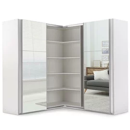 Dulap De Colt Cu Usi Glisante Merida, 207.5-216x62x215, Pal Melaminat/Oglinda, Alb