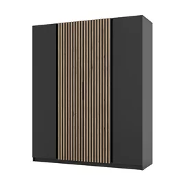 Dulap KAJA 4 Usi, BL/BL-EV 2F 2LAM 200x61.9x239 cm, Negru/Stejar Evoke