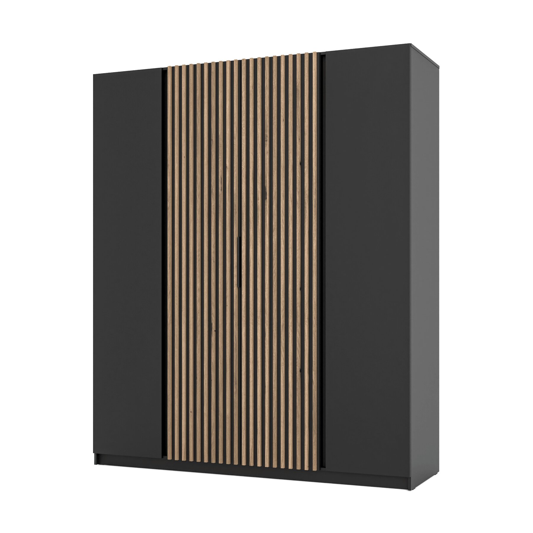 Dulap KAJA 4 Usi, BL/BL-EV 2F 2LAM 200x61.9x239 cm, Negru/Stejar