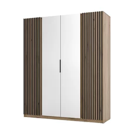 Dulap KAJA 4 Usi, Oglinda - EV/EV-BL 2LAM 2 LUSTRO, 200x61.9x239 cm, Stejar Evoke/Stejar Evoke si Negru