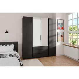 Dulap KAJA 4 Usi + 3 Sertare, BL/BL 2F 2 LUSTRO 3S, 200x61.9x239 cm, Negru/Oglinda