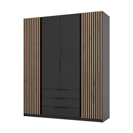 Dulap KAJA 4 Usi + 3 Sertare, BL/BL-EV 2LAM 2F 3S, 200x61.9x239 cm, Negru/Stejar Evoke