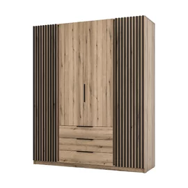 Dulap KAJA 4 Usi + 3 Sertare - EV/EV-BL 2LAM 2F 3S, 200x61.9x239 cm, Stejar Evoke/Stejar Evoke si Negru