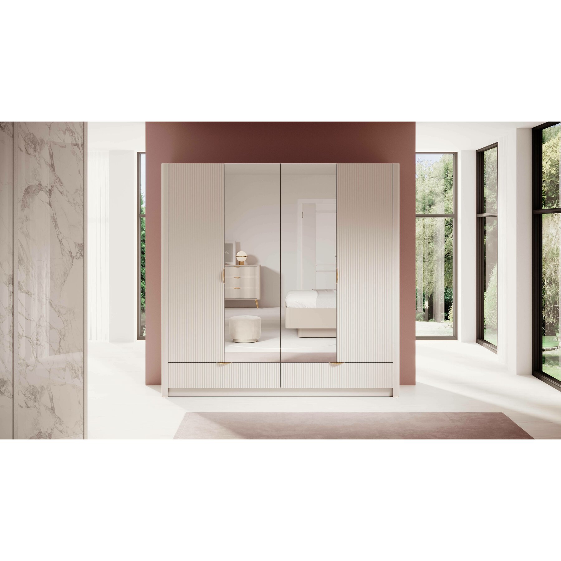 Dulap Lante 4 Usi + 2 Sertare, 213x54.6x208.4 cm, MDF, Beige - Kalenda