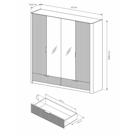 Dulap Lante 4 Usi + 2 Sertare,  213x54.6x208.4  cm, MDF, Beige picture - 7