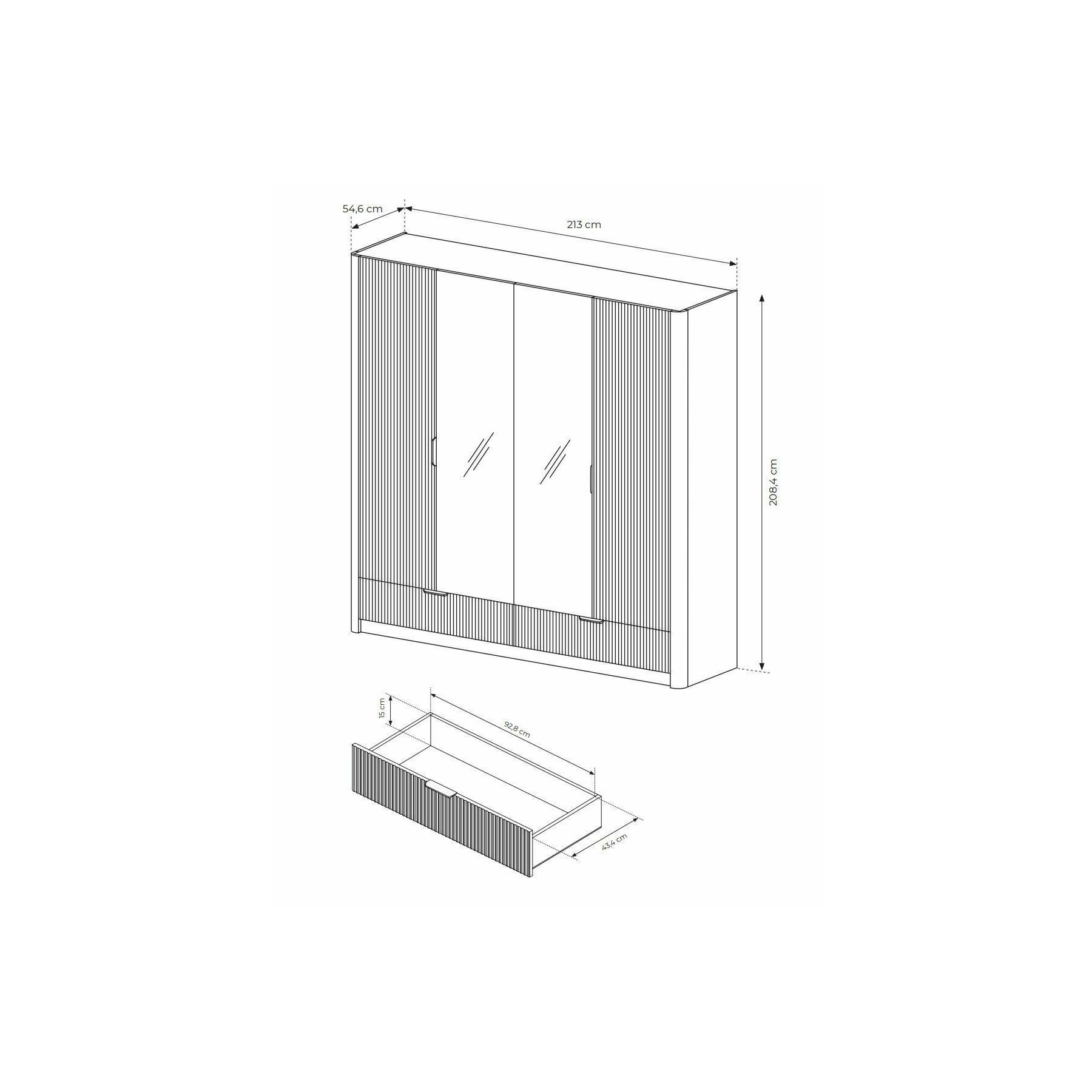 Dulap Lante 4 Usi + 2 Sertare, 213x54.6x208.4 cm, MDF, Beige - Kalenda