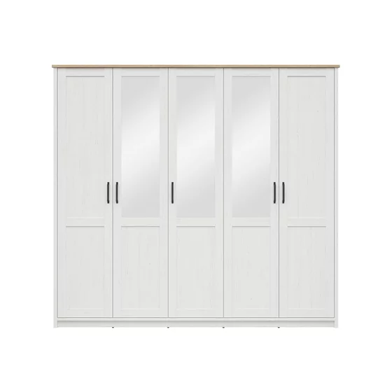Dulap Loksa 5 usi,  240x57.5x220 cm, Pal Melaminat, Pin Alb/ Stejar Gradson picture - 1