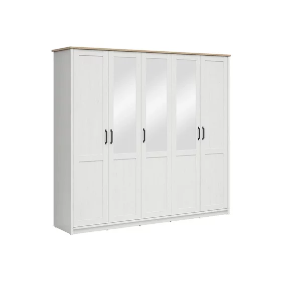 Dulap Loksa 5 usi,  240x57.5x220 cm, Pal Melaminat, Pin Alb/ Stejar Gradson picture - 3