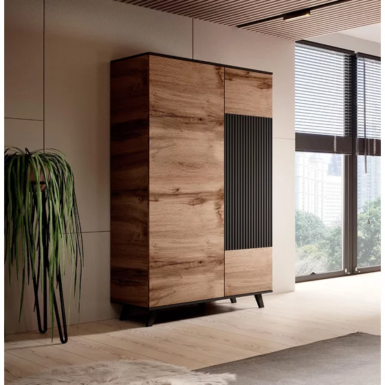 Dulap Rogan S1, 90x55x182 cm, Negru/Stejar Wotan picture - 5