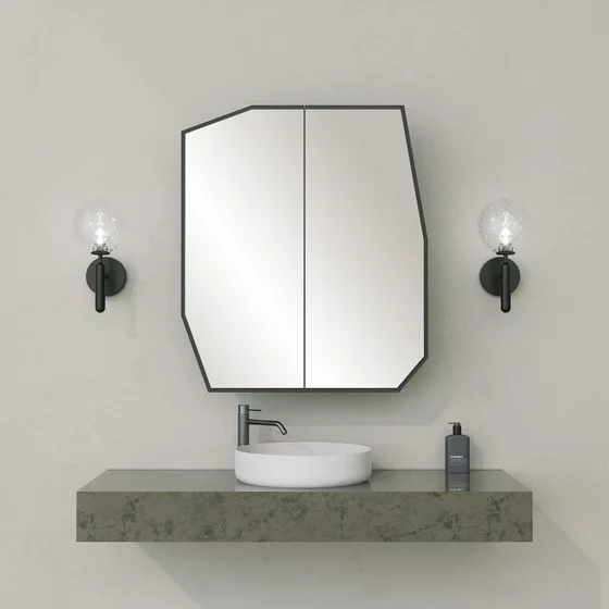 Dulap suspendat pentru baie cu oglinda  Quartz, 60x14x70 CM - Negru picture - 1