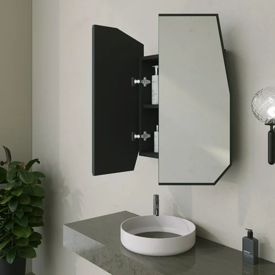 Dulap suspendat pentru baie cu oglinda  Quartz, 60x14x70 CM - Negru picture - 4
