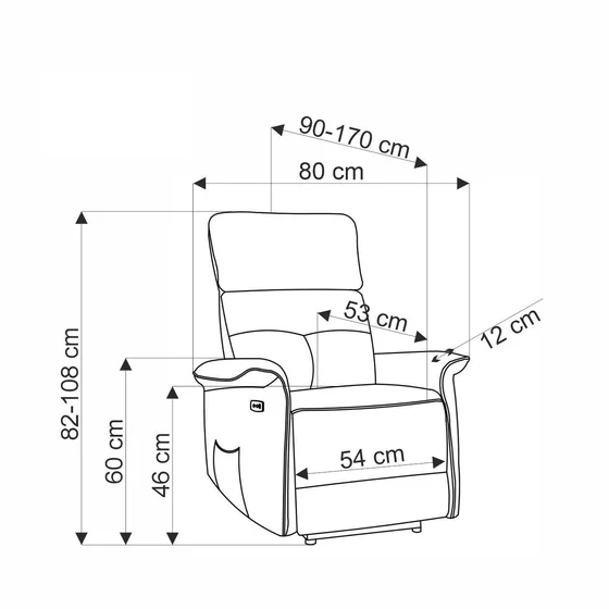 Fotoliu Cu Recliner Electric Hagen 444, 80x90-170x92x108 cm, Gri picture - 13