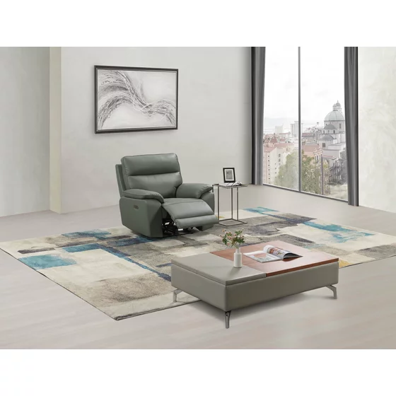 Fotoliu cu Recliner Electric Klause, 101x93x101 CM, Piele Naturala, Grey-Blue picture - 1