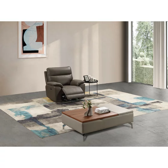 Fotoliu cu Recliner Electric Klause, 101x93x101 CM, Piele Naturala, Gri Maroniu picture - 1