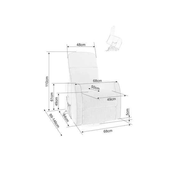 Fotoliu cu Recliner Electric Selle 152, 68x89-144x110 cm, Stofa Brego Beige picture - 8