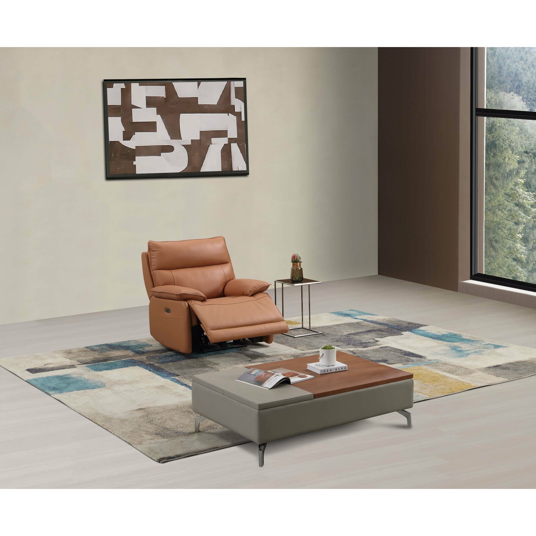 Fotoliu cu Recliner Electric Verso, 98x95x100 CM, Piele Naturala, Cognac