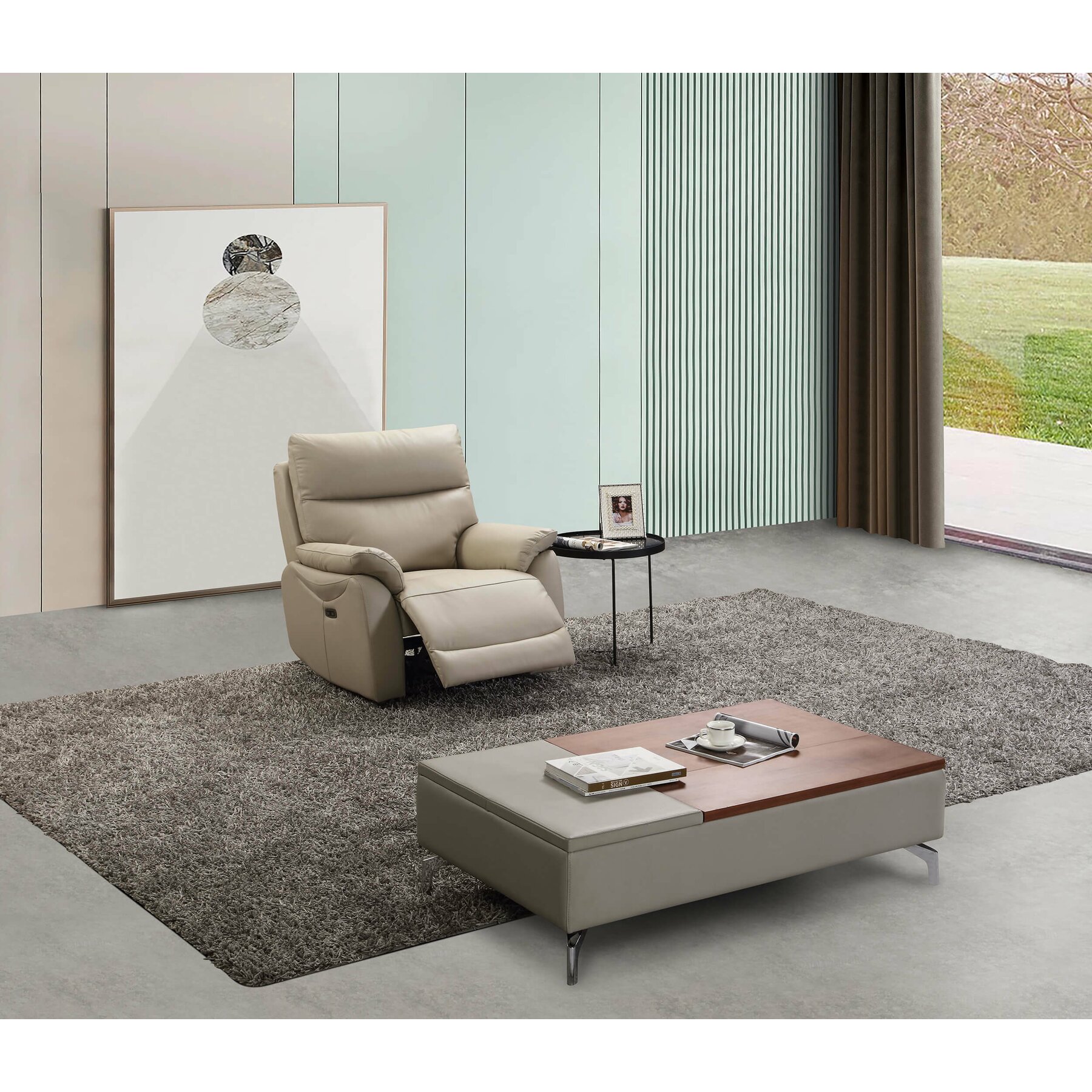 Fotoliu Cu Recliner Heidal, 95x92x100 Cm, Cappuccino - Piele Naturala