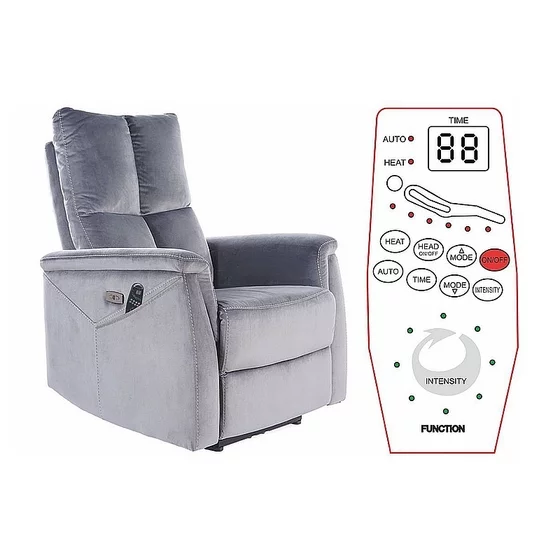 Fotoliu cu Recliner Si Masaj, Selle 129M, 76x94-160x96 cm, Catifea, Gri picture - 2