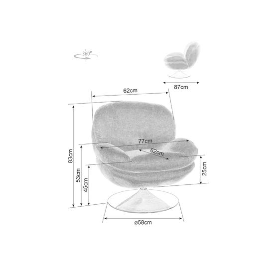Fotoliu Rotativ Selle 141,  77x87x93 cm, Stofa, Galben Curry picture - 6