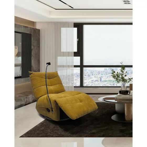 Fotoliu Seger cu Recliner, Balansoar si Suport Telefon, 86x104x100 cm, Stofa, Galben picture - 1