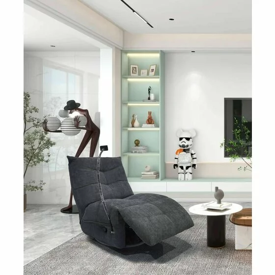 Fotoliu Seger cu Recliner, Balansoar si Suport Telefon, 86x104x100 cm, Stofa, Gri Inchis picture - 1