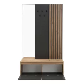 Garderoba Doris DR90, Cu Elemente Decorative Tip Riflaj, 120x34x200 cm, Stejar Artisan/Grafit