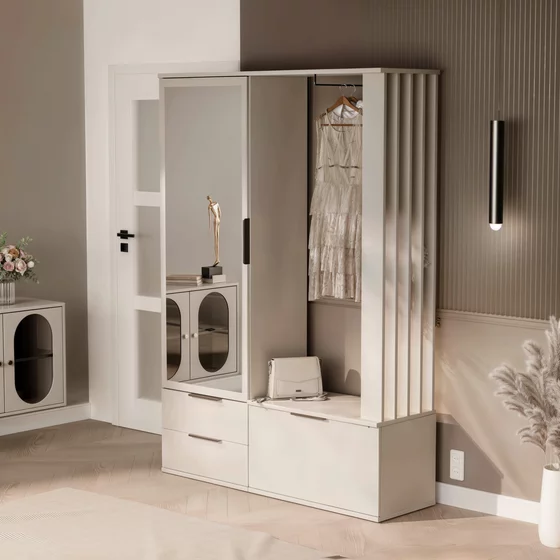 Garderoba Faro, 140x42.5x200 H cm, Pal Melaminat, Beige picture - 1
