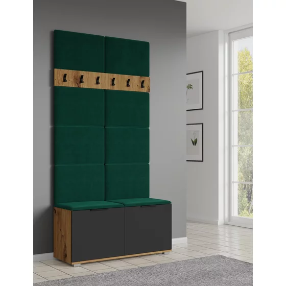 Garderoba Herne 100 B, 100x38x203 H cm, Pal Melaminat/Panou Tapitat cu Catifea, Stejar Artisan/Antracit/verde picture - 1