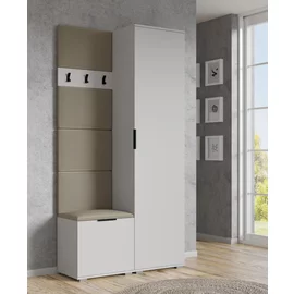 Garderoba Herne 101, 100x38x203 H cm, Pal Melaminat/Panou Tapitat cu Catifea, Alb/Beige