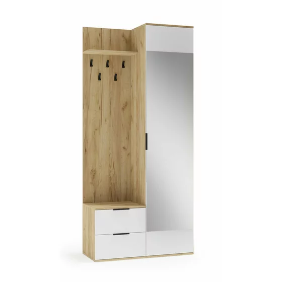 Garderoba Herne 102, 100x45x203 H cm, Pal Melaminat, Stejar Auriu/Alb Mat picture - 1