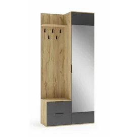 Garderoba Herne 102, 100x45x203 H cm, Pal Melaminat, Stejar Auriu/Antracit