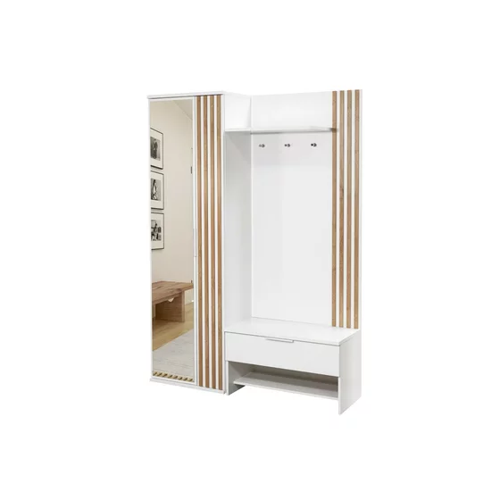 Garderoba Milo140 Cu Elemente Decorative Tip Lamele, 140x40x200 cm, Stejar Wotan/Alb picture - 1