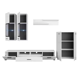 Living Alaska,  285x40x190 h cm, Pal Melaminat/MDF, Alb/Alb Lucios