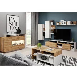 Living Alva, 260x40x171.5 cm, Alb/Stejar Gradson