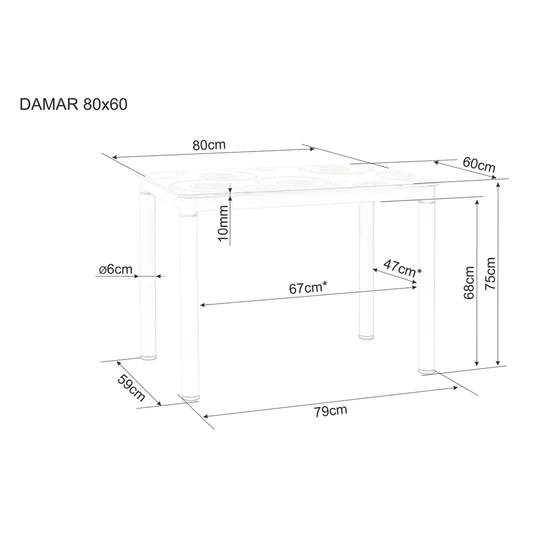 Masa Damar Gri, 80x60x75 cm, Metal/Sticla - Gri picture - 2