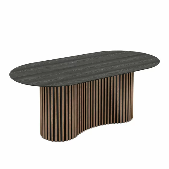 Masa Dining cu riflaje OSCAR 200, 200x100x76 cm, HDF Nuc/Gri Lumiere picture - 1