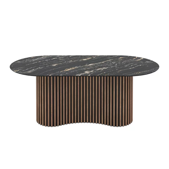 Masa dining cu riflaje OSCAR 200, 200x100x76 cm, HDF Nuc/Negru picture - 2
