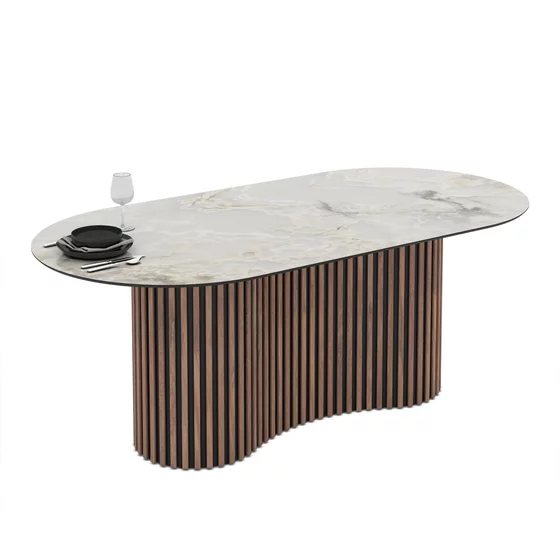 Masa Dining cu riflaje OSCAR 200, 200x100x76 cm, MDF Nuc/Mola picture - 1