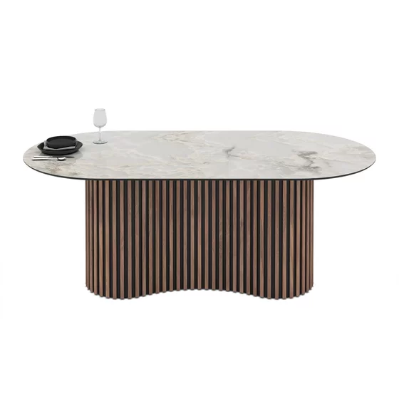 Masa Dining cu riflaje OSCAR 200, 200x100x76 cm, MDF Nuc/Mola picture - 5