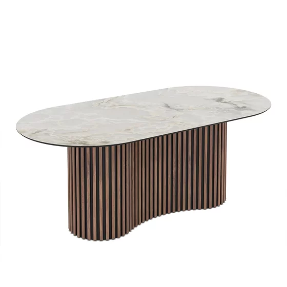 Masa Dining cu riflaje OSCAR 200, 200x100x76 cm, MDF Nuc/Mola picture - 3