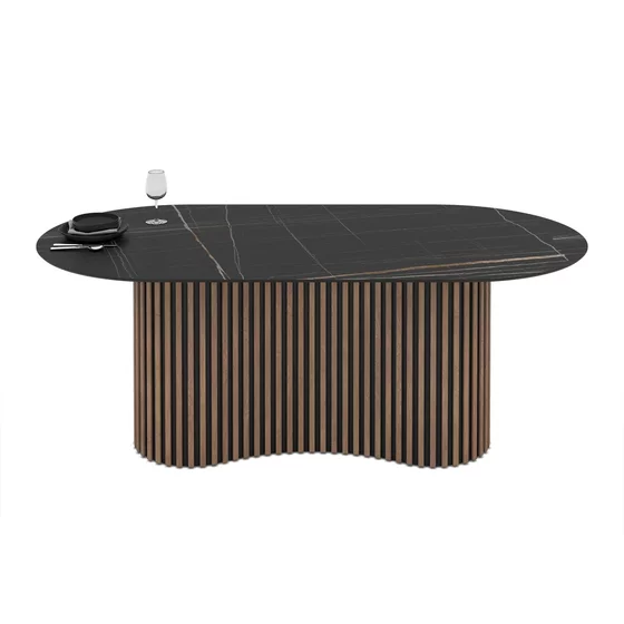 Masa dining cu riflaje OSCAR 200, 200x100x76 cm, MDF Nuc/Negru MAT picture - 2